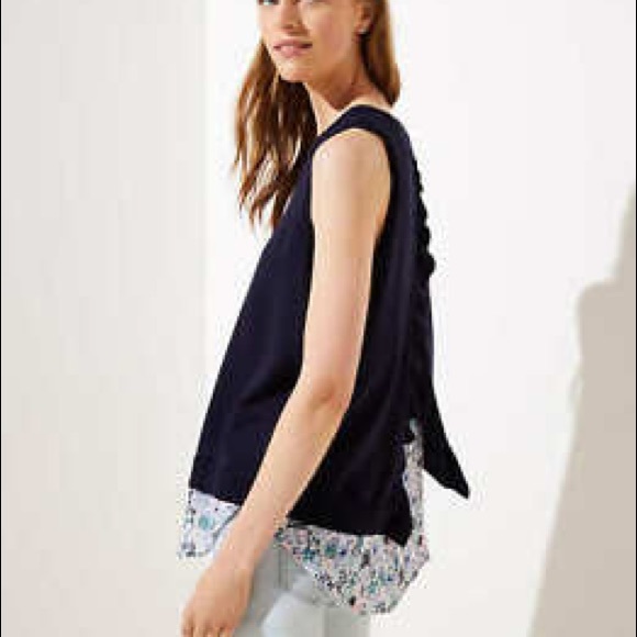 LOFT Tops - LOFT Navy Knit Sleeveless & Floral-Print Top.1942